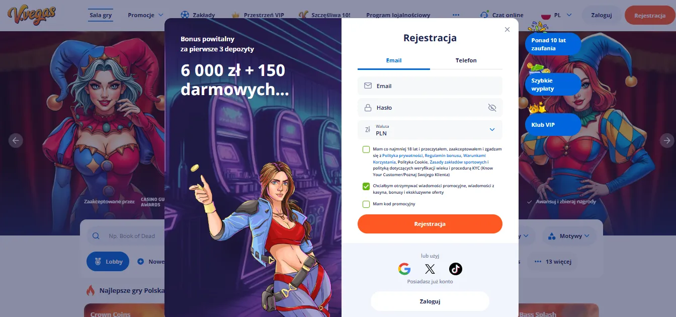 VulkanVegas — rejestracja i logowanie krok po kroku
